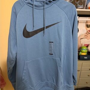 Nike Men's Light Blue Hoodie with Black Logo